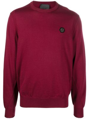 Philipp Plein logo-patch crew neck sweater - Red