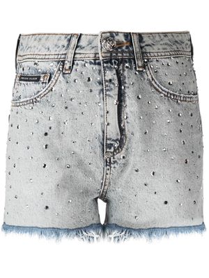 Philipp Plein logo-patch crystal-embellished shorts - Blue