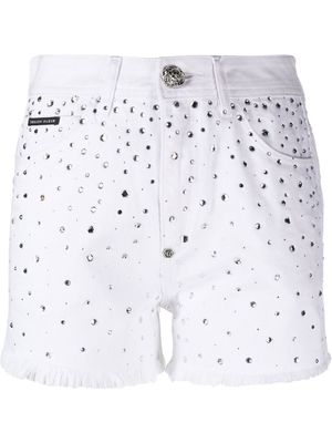 Philipp Plein logo-patch crystal-embellished shorts - White
