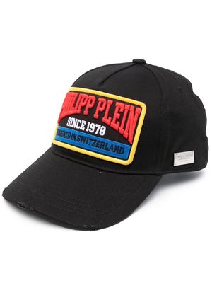 Philipp Plein logo-patch distressed cotton baseball cap - Black