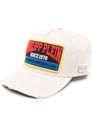 Philipp Plein logo-patch distressed cotton baseball cap - Neutrals