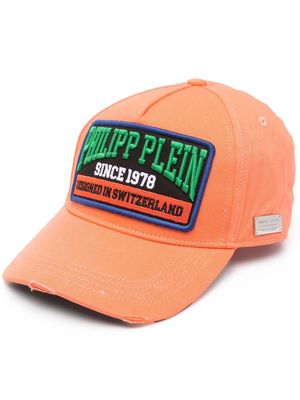 Philipp Plein logo-patch distressed cotton baseball cap - Orange