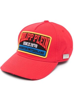 Philipp Plein logo-patch distressed cotton baseball cap - Red