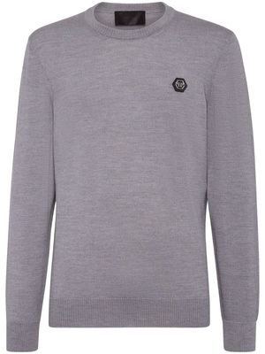 Philipp Plein logo-patch fine-knit jumper - Grey