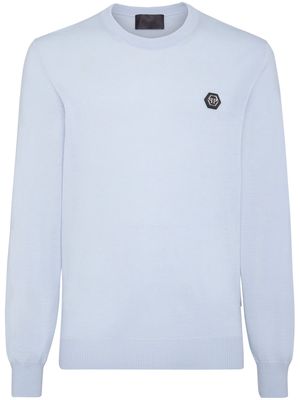 Philipp Plein logo patch merino wool jumper - Blue