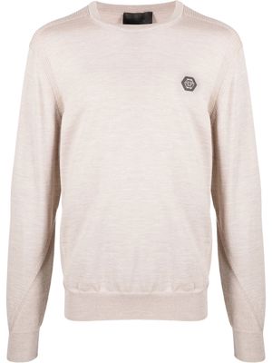 Philipp Plein logo patch merino wool jumper - Neutrals
