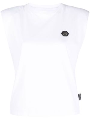 Philipp Plein logo-patch shoulder-pads vest - White