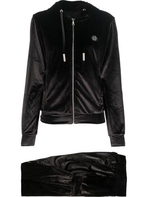 Philipp Plein logo-patch velvet-cotton trousers - Black