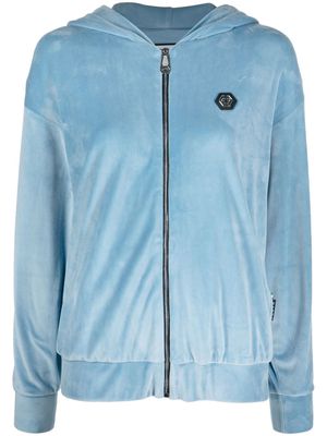 Philipp Plein logo-patch zip hoodie - Blue