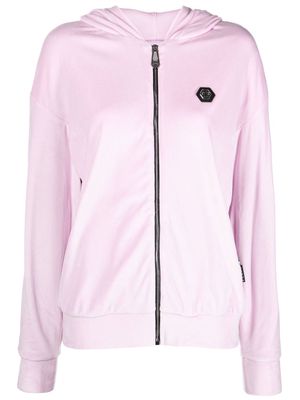 Philipp Plein logo-patch zip hoodie - Pink