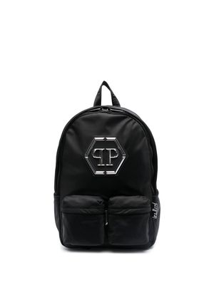 Philipp Plein logo-patch zip-up backpack - Black