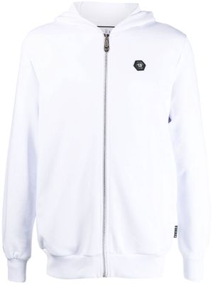 Philipp Plein logo-patch zip-up hoodie - White