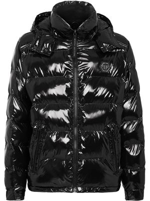 Philipp Plein logo-patch zip-up padded jacket - Black