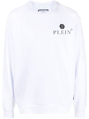 Philipp Plein logo-plaque long-sleeved sweatshirt - White