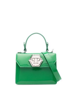 Philipp Plein logo-plaque patent-leather handbag - Green