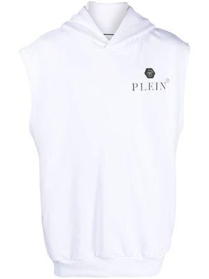 Philipp Plein logo-plaque sleeveless hoodie - White