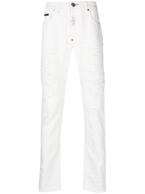 Philipp Plein logo-plaque slim-cut trousers - White