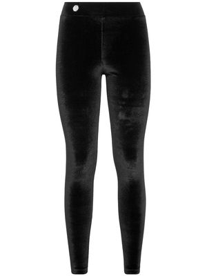 Philipp Plein logo-plaque velvet leggings - Black