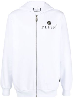 Philipp Plein logo-plaque zipped hoodie - White