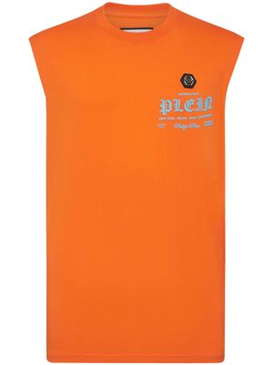 Philipp Plein logo-print cotton tank top - Orange