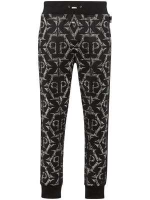 Philipp Plein logo-print cotton track pants - Black