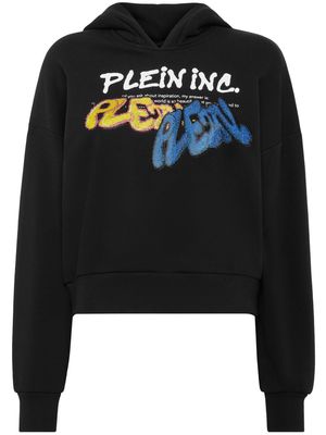 Philipp Plein logo-print cropped hoodie - Black