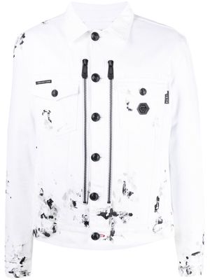 Philipp Plein logo-print denim jacket - White