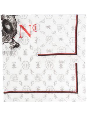 Philipp Plein logo-print monogram scarf - White