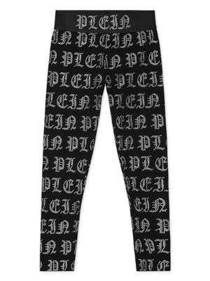 Philipp Plein logo-print rhinestone-embellished leggings - Black