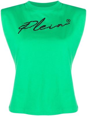 Philipp Plein logo-print shoulder-pads tank top - Green