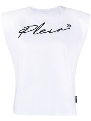 Philipp Plein logo-print shoulder-pads tank top - White