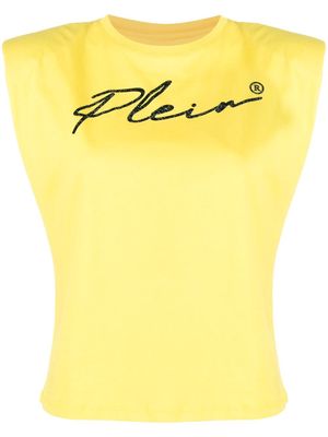 Philipp Plein logo-print shoulder-pads tank top - Yellow