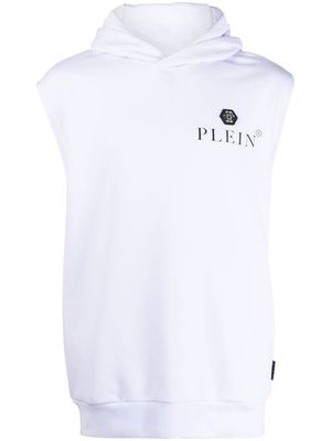Philipp Plein logo-print sleeveless hoodie - White