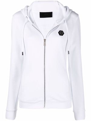 Philipp Plein logo-print zip-up hoodie - White