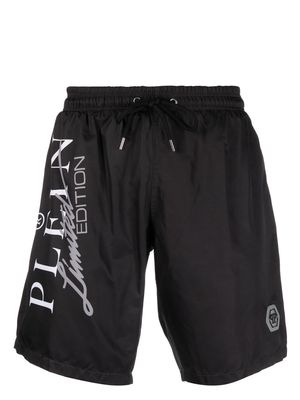 Philipp Plein logo-printed beach shorts - Black