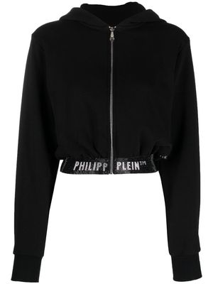 Philipp Plein logo-underband cropped hoodie - Black