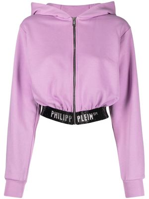 Philipp Plein logo-waistband cropped hoodie - Purple