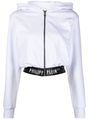 Philipp Plein logo-waistband cropped hoodie - White