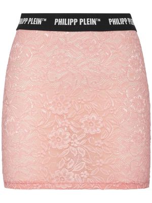 Philipp Plein logo-waistband lace miniskirt - Pink