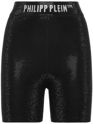 Philipp Plein logo-waistband lurex cycling shorts - Black