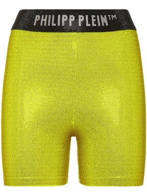 Philipp Plein logo-waistband rhinestone shorts - Yellow