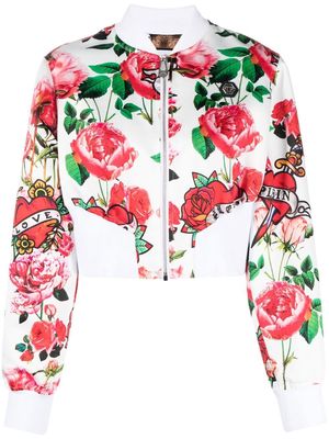 Philipp Plein Love floral-print bomber jacket - White