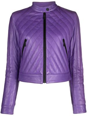 Philipp Plein matelassé leather biker jacket - Purple