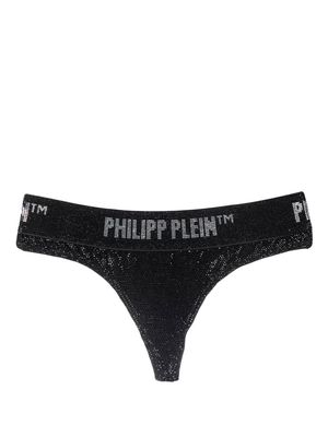 Philipp Plein metallic crystal-embellished thong - Black