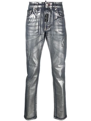Philipp Plein metallic-effect straight-leg jeans - Blue