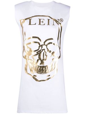 Philipp Plein metallic logo-print T-shirt dress - White