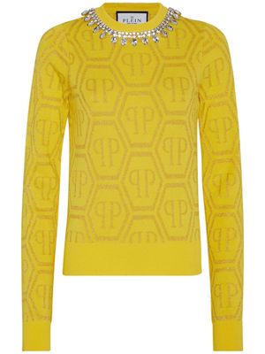 Philipp Plein monogram crystal-embellished jumper - Yellow