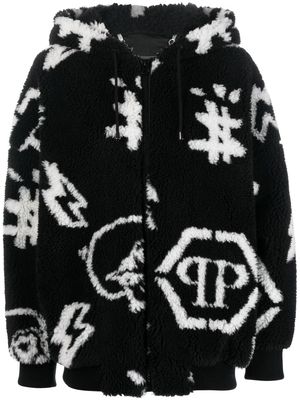 Philipp Plein monogram eco-fur bomber jacket - Black