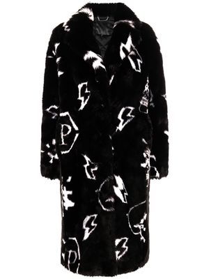 Philipp Plein monogram faux fur coat - Black