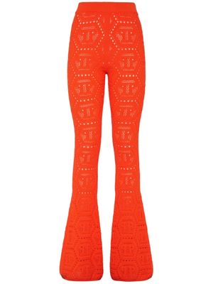 Philipp Plein monogram-intarsia bootcut trousers - Orange